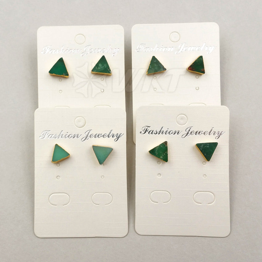 WT-E373 WKT Wholesale New Fashion Unique Design Triangle Shape Chrysoprase Jade Fancy Stud Earrings