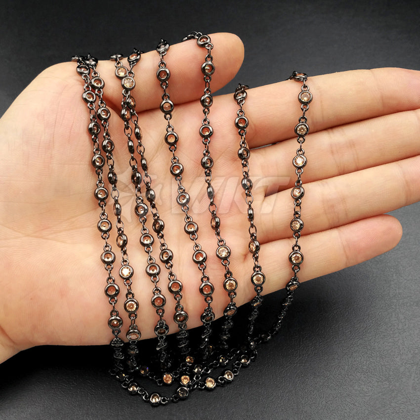 WT-BC091 Wholesale High Quality 24K Real Gun Black Plated Brass Chain With Generous Round CZ for Necklace Making