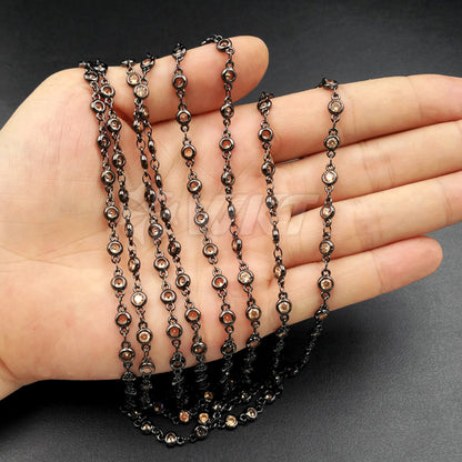 WT-BC091 Wholesale High Quality 24K Real Gun Black Plated Brass Chain With Generous Round CZ for Necklace Making