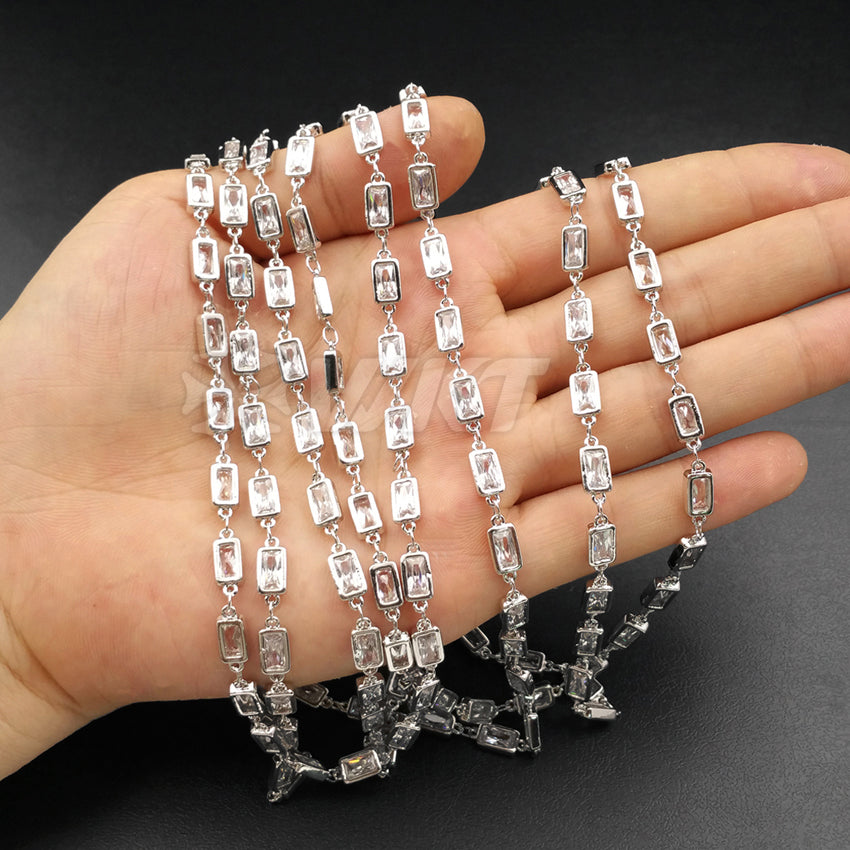 WT-BC086 Wholesale Fashion 24K Silver Plated Brass Chain With Generous Rectangular CZ for Necklace Bracelet Chain DIY Jewelry