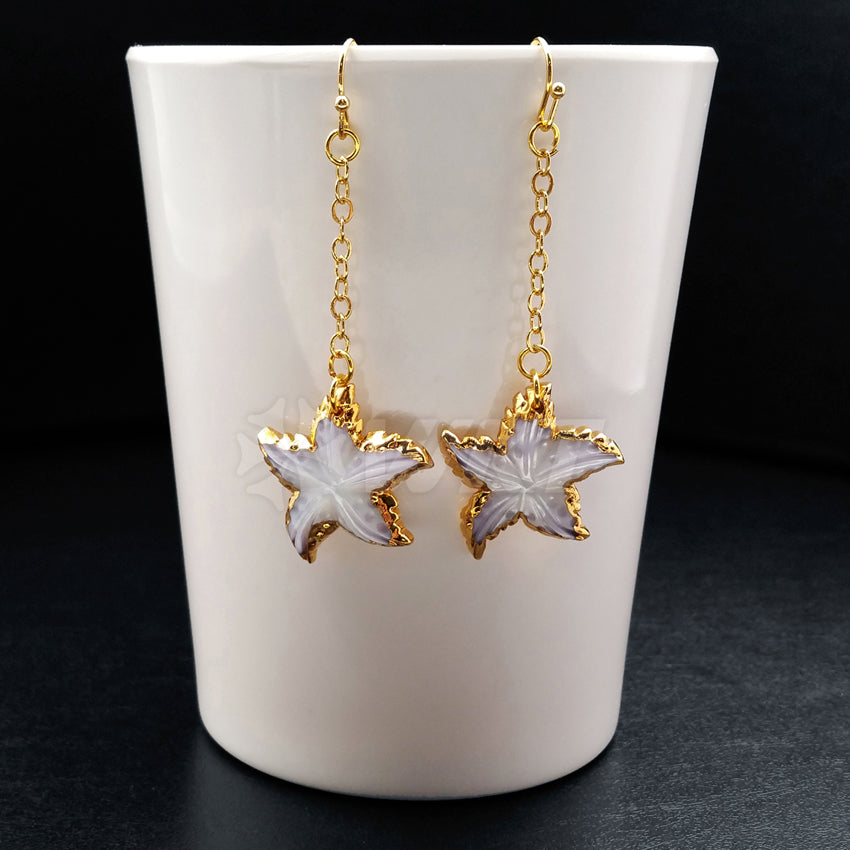 WT-E347 Wholesale New Arrival Fashion Hand Carved Sea Shell Star Earrings Women Gold Trim Dangle Charm Pendant Earrings