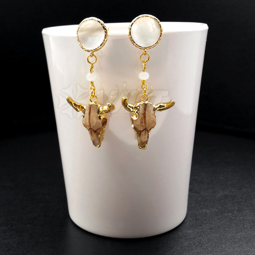WT-E364 Fashion Wholesale Buffalo Head With Gemstone for Women Gift Lovely Buffalo Head Earring in Gold Plated