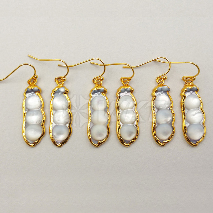 WT-E348 Wholesale New Arrival Natural Shell Earrings Shell Bean Bead 18K Real Gold Plated Special Lucky Bean Earrings