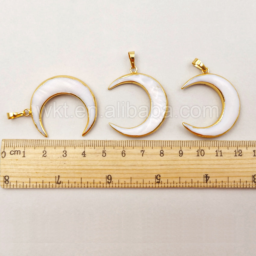 WT-P1138 New Arrival ! Wholesale Fashion Woman High Quality Pure Pearl Moon Pendant With 24K Gold for Necklace or Bracelet