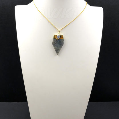 WT-N970 Wholesale New Arrival Natural Gray Labradorite Irregular Blade Shape Gemstone Necklace With Agate Bead for Woman Making