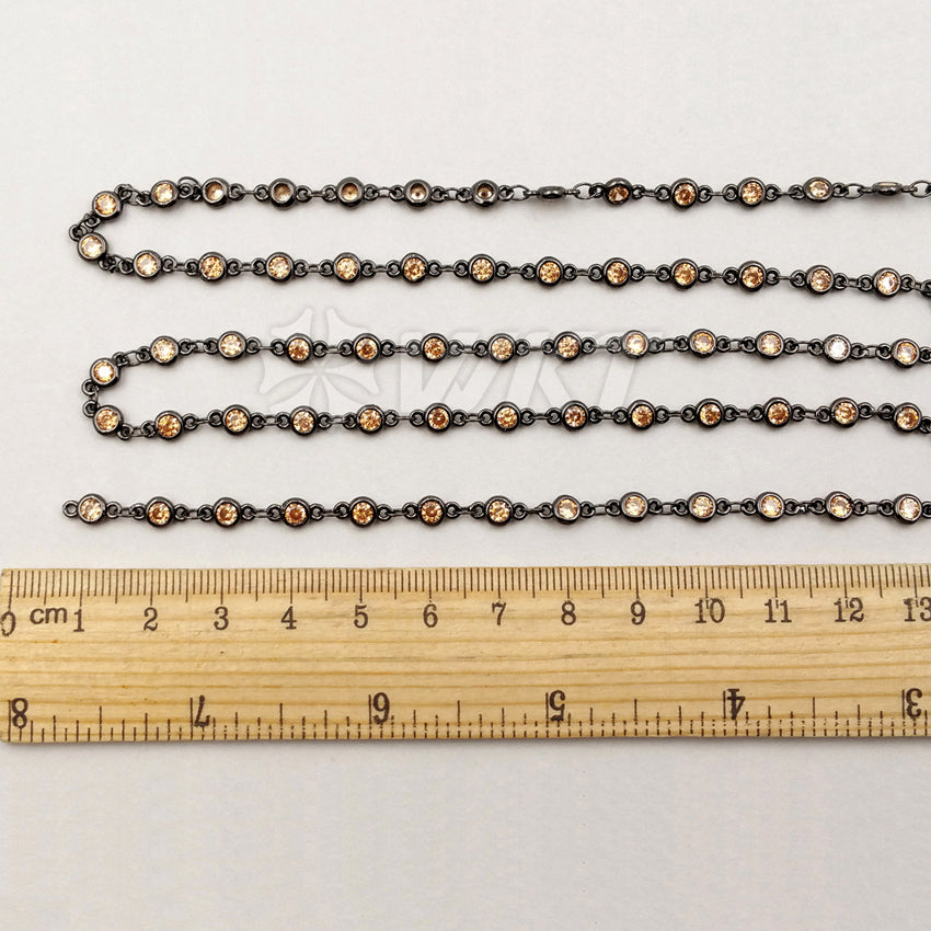 WT-BC091 Wholesale High Quality 24K Real Gun Black Plated Brass Chain With Generous Round CZ for Necklace Making