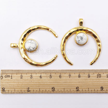 WT-P1111 Crescent Fashion Pendant With Natural White Turquoise Pendant Wholesale Amazing Crescent Pendant