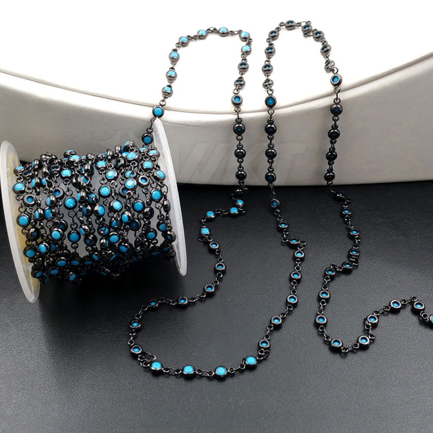 WT-BC104 Wholesale High Quality 24K Real Gold/Silver/Gun Black Plated Brass Chain With Generous Round Blue Stone for Fashion Girl