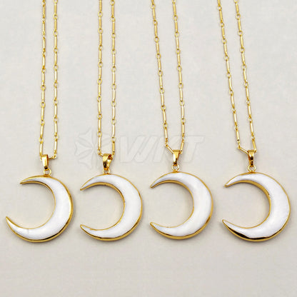 WT-N972 Wholesale New Arrival Natural Pearl Shell Pendant Necklace White Moon Shape Mother Birthday Stone Generous Necklace