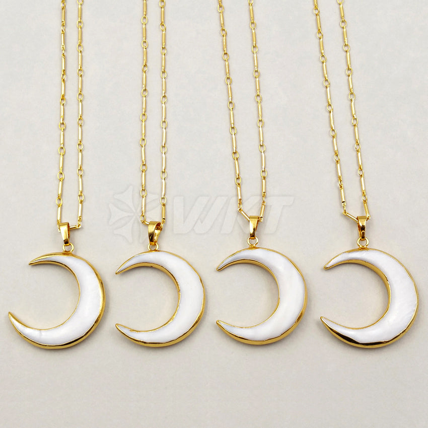 WT-N972 Wholesale New Arrival Natural Pearl Shell Pendant Necklace White Moon Shape Mother Birthday Stone Generous Necklace