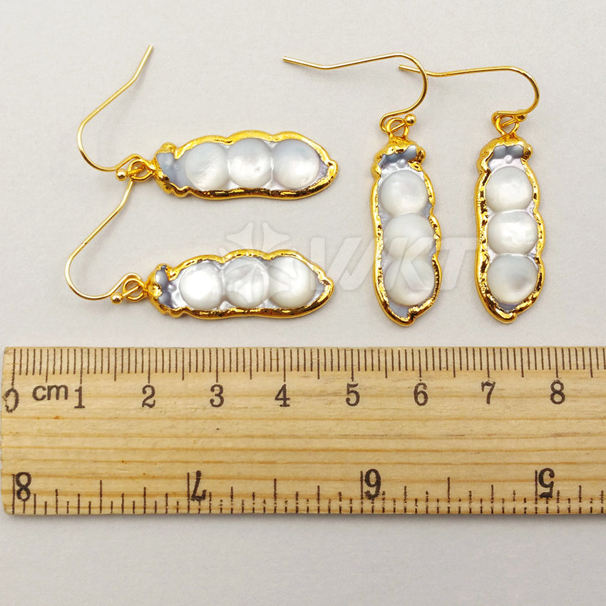 WT-E348 Wholesale New Arrival Natural Shell Earrings Shell Bean Bead 18K Real Gold Plated Special Lucky Bean Earrings