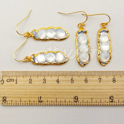 WT-E348 Wholesale New Arrival Natural Shell Earrings Shell Bean Bead 18K Real Gold Plated Special Lucky Bean Earrings