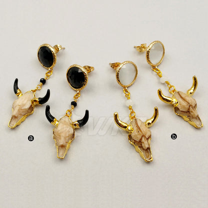 WT-E364 Fashion Wholesale Buffalo Head With Gemstone for Women Gift Lovely Buffalo Head Earring in Gold Plated
