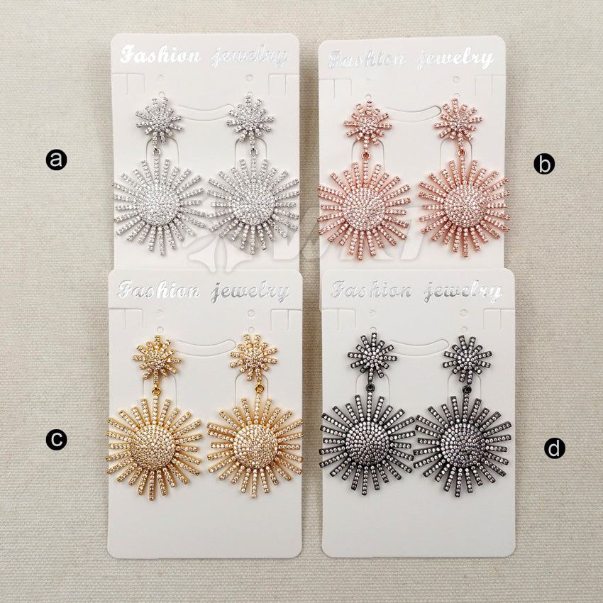 ME017 WKT New Fashion Cubic Zircon Jewelry Beautiful Sun Shape Micro Pave Dangle Earrings