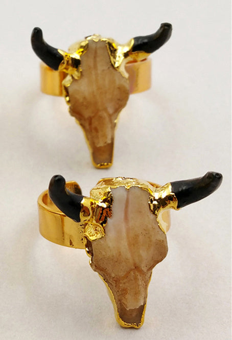 WT-R285 Wholesale Buffalo Head With Real Gold Electroplate Adjustable Fashion Buffalo Head Ring