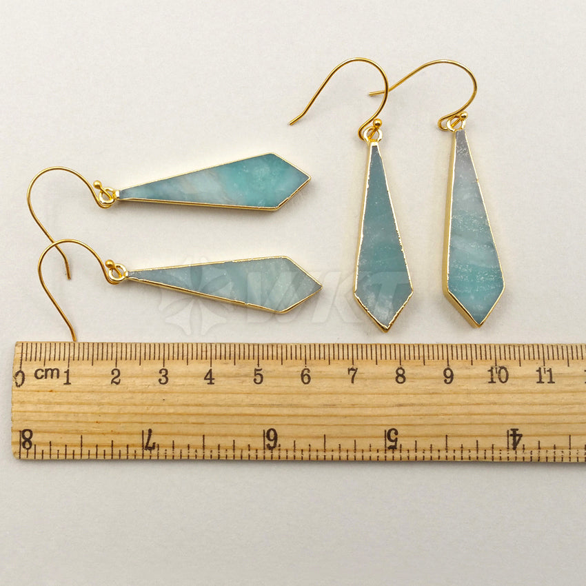 WT-E377 WKT Wholesale New Coming Generous Dangle Earrings Real Gold Plated Amazonite Dangle Earrings