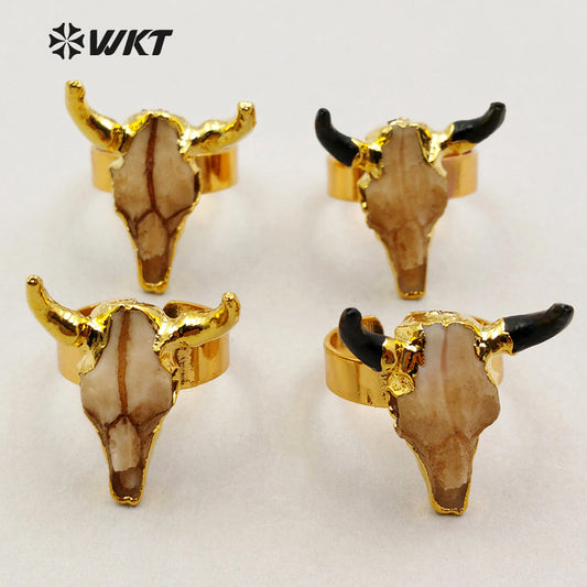 WT-R285 Wholesale Buffalo Head With Real Gold Electroplate Adjustable Fashion Buffalo Head Ring