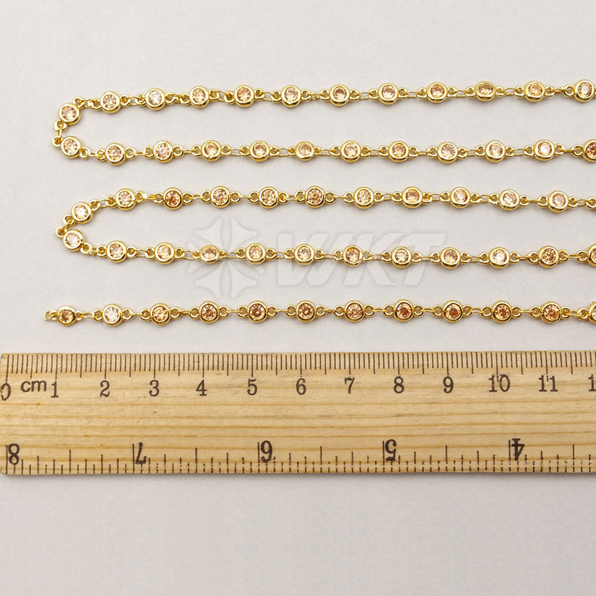 WT-BC090 Wholesale Hot Sale High Quality 24K Real Gold Plated Brass Chain with Generous Round CZ for Necklace Making