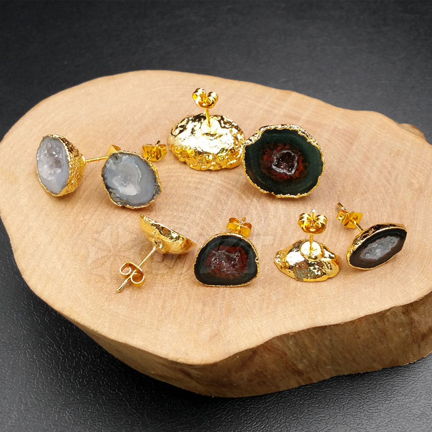 WT-E330 Wholesale Fashion Special Design Generous Natural Stone Earring With 24k Real Gold Plated for Women