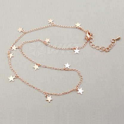 WT-N978 Wholesale Fashion Hot Young Girl High Quality Necklace24K Real Gold /gun Black / Rose Gold /silver Little Star Necklace