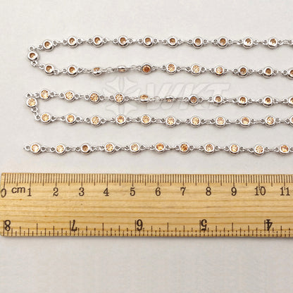 WT-BC089 Wholesale High Quality 24K Silver Plated Brass Chain With Generous Round CZ for Necklace Naking