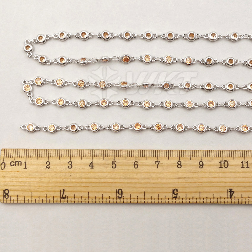 WT-BC089 Wholesale High Quality 24K Silver Plated Brass Chain With Generous Round CZ for Necklace Naking