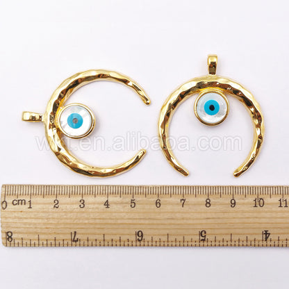 WT-P1115 Big Eye Crescent Pendant Fashion Gold Bezel Horn Pendant Wholesale Shell Eye Pendant for Jewelry Design