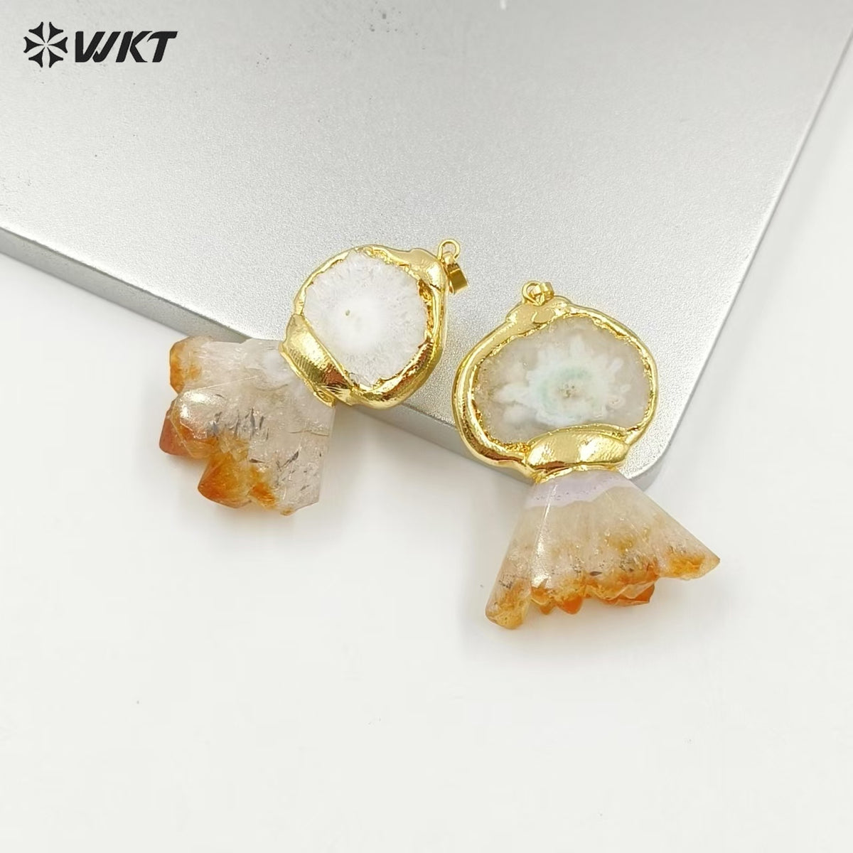 WT-P2004 Wholesale Newest Style Energy Lucky Natural Stalactite and Yellow Citrine Stone Pendants with 18k Gold Plated