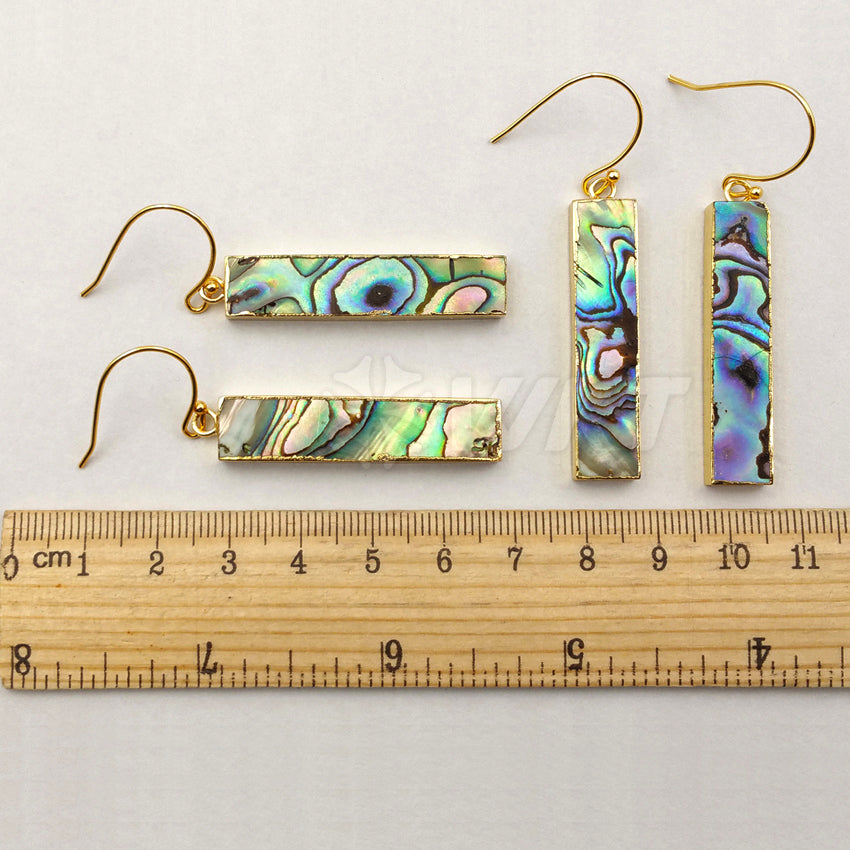 WT-E352 Fashion Natural Long Abalone bar Earrings,18k Gold Electroplated Dangling Shell bar Earrings Women Long Earrings