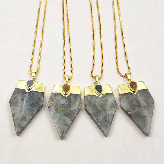 WT-N970 Wholesale New Arrival Natural Gray Labradorite Irregular Blade Shape Gemstone Necklace With Agate Bead for Woman Making