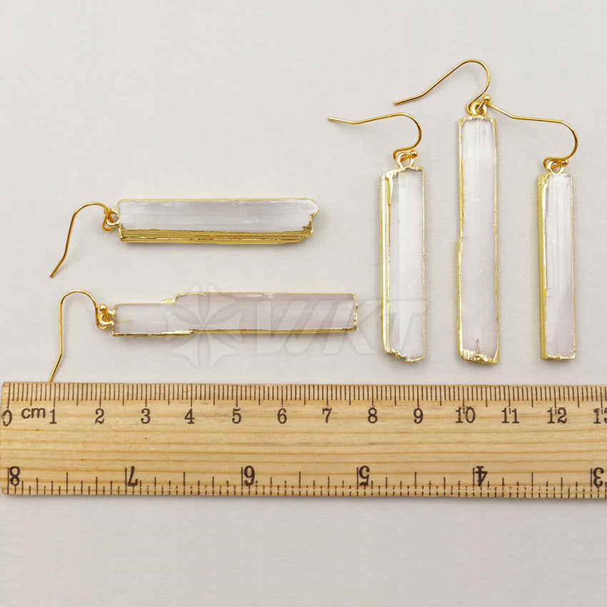WT-E341 WholesaleTrendy Simple Design Natural Selenite bar Earrings Rectangular Shape Charm Generous Jewelry