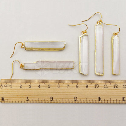 WT-E341 WholesaleTrendy Simple Design Natural Selenite bar Earrings Rectangular Shape Charm Generous Jewelry