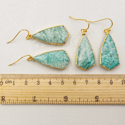 WT-E343 Wholesale New Arrival High Quality Earrings Natural Amazonit Stone Ocean Blue Natural Texture 15*30mm 24K Gold Plated