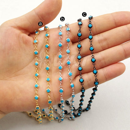 WT-BC104 Wholesale High Quality 24K Real Gold/Silver/Gun Black Plated Brass Chain With Generous Round Blue Stone for Fashion Girl