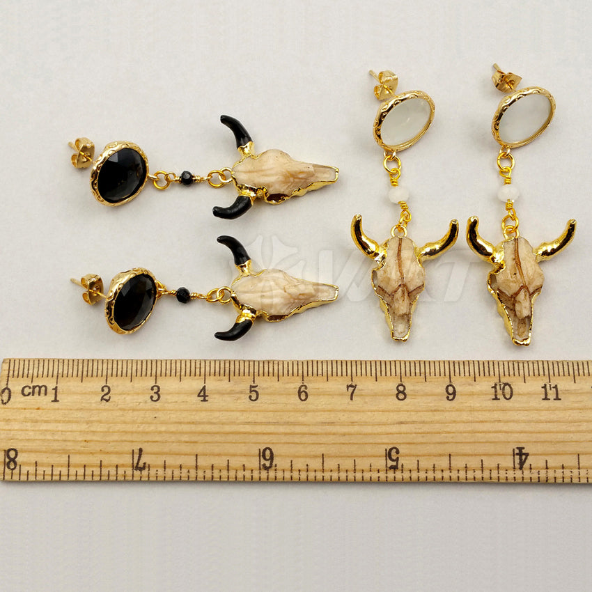 WT-E364 Fashion Wholesale Buffalo Head With Gemstone for Women Gift Lovely Buffalo Head Earring in Gold Plated