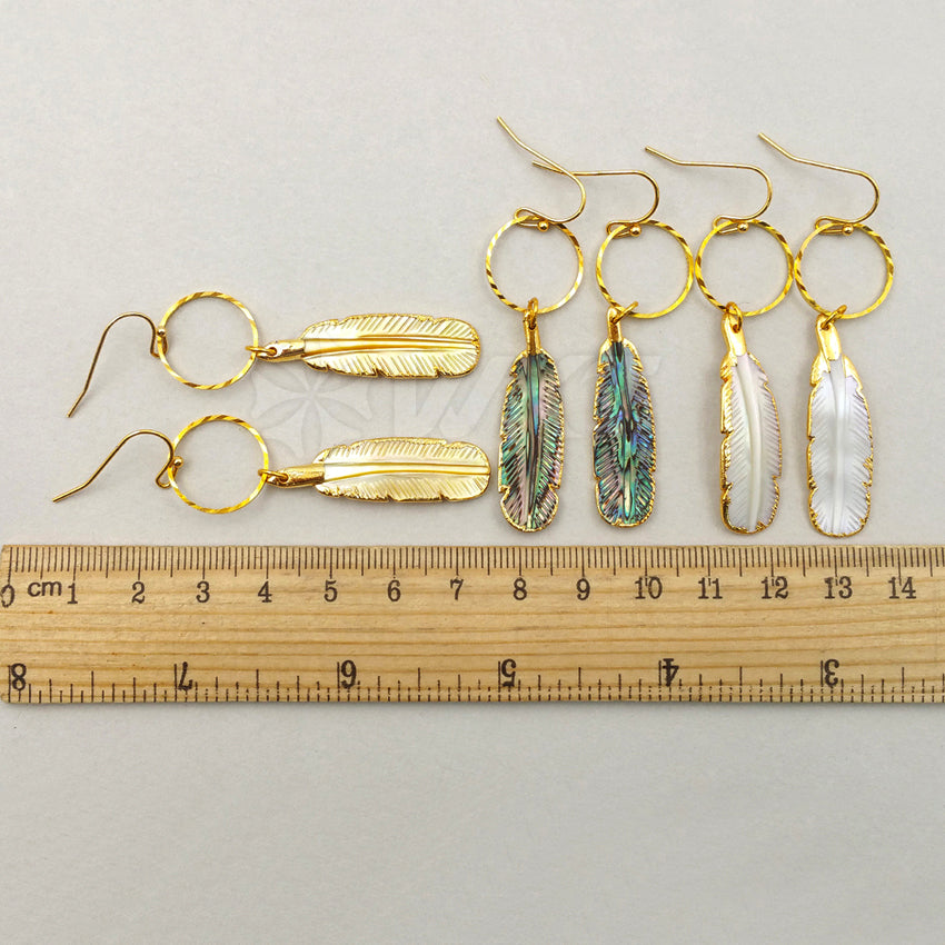 WT-E375 WKT Wholesale New Fashion Style Genuine Abalone Shell Earrings Feather Shape Shell Dangle Earrings