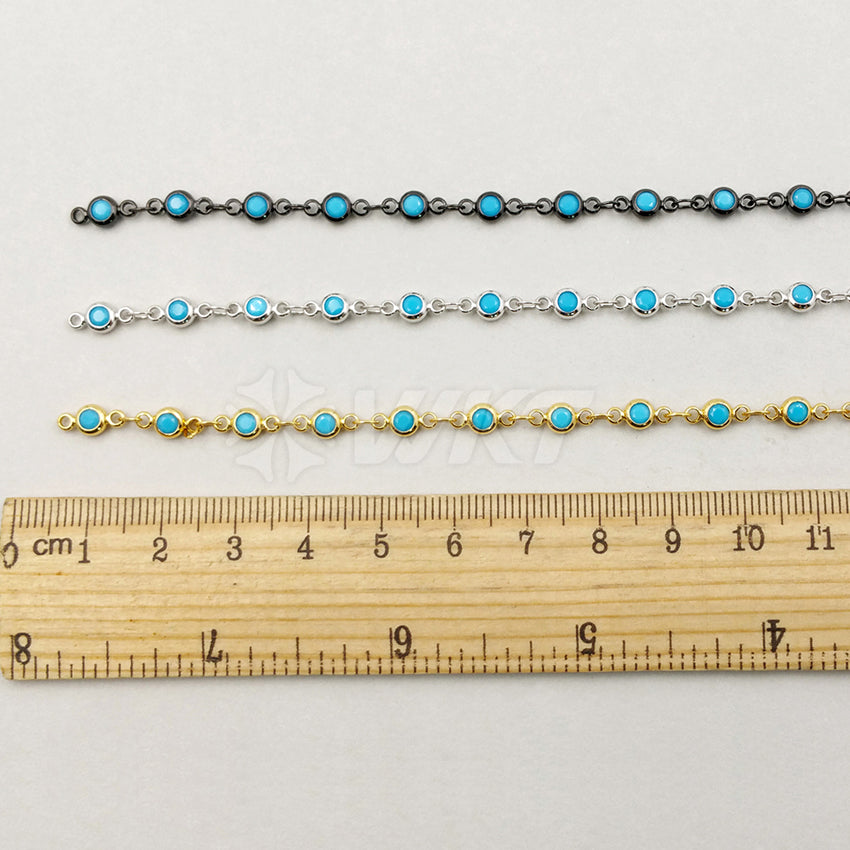 WT-BC104 Wholesale High Quality 24K Real Gold/Silver/Gun Black Plated Brass Chain With Generous Round Blue Stone for Fashion Girl
