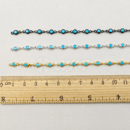 WT-BC104 Wholesale High Quality 24K Real Gold/Silver/Gun Black Plated Brass Chain With Generous Round Blue Stone for Fashion Girl