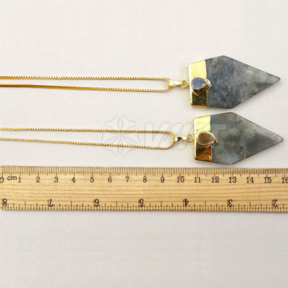 WT-N970 Wholesale New Arrival Natural Gray Labradorite Irregular Blade Shape Gemstone Necklace With Agate Bead for Woman Making