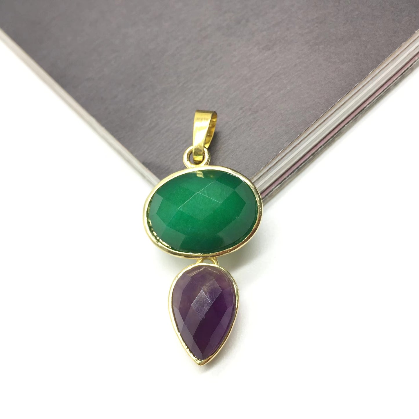 WT-P1931 Wholesale Hot Sale Fashion Natural 18*33mm Double Pendants With a Little Agate High Quality for Necklace