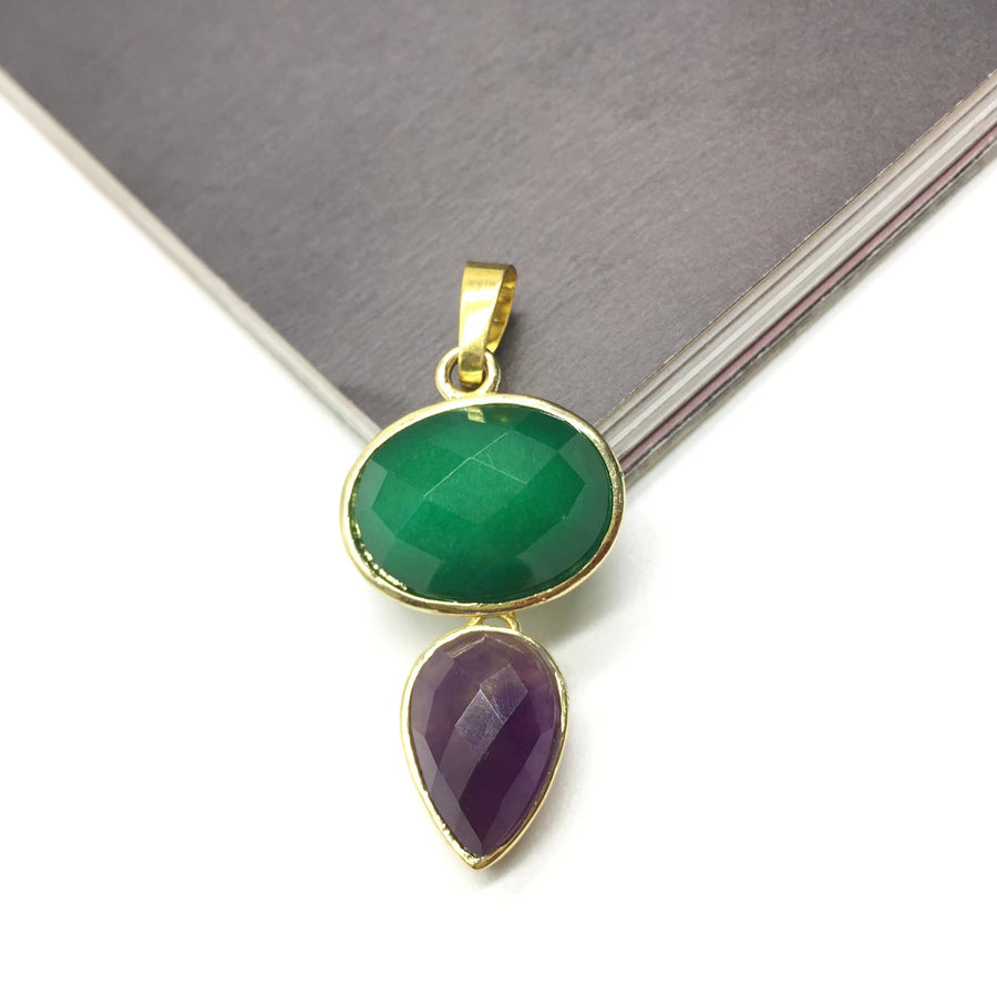 WT-P1931 Wholesale Hot Sale Fashion Natural 18*33mm Double Pendants With a Little Agate High Quality for Necklace