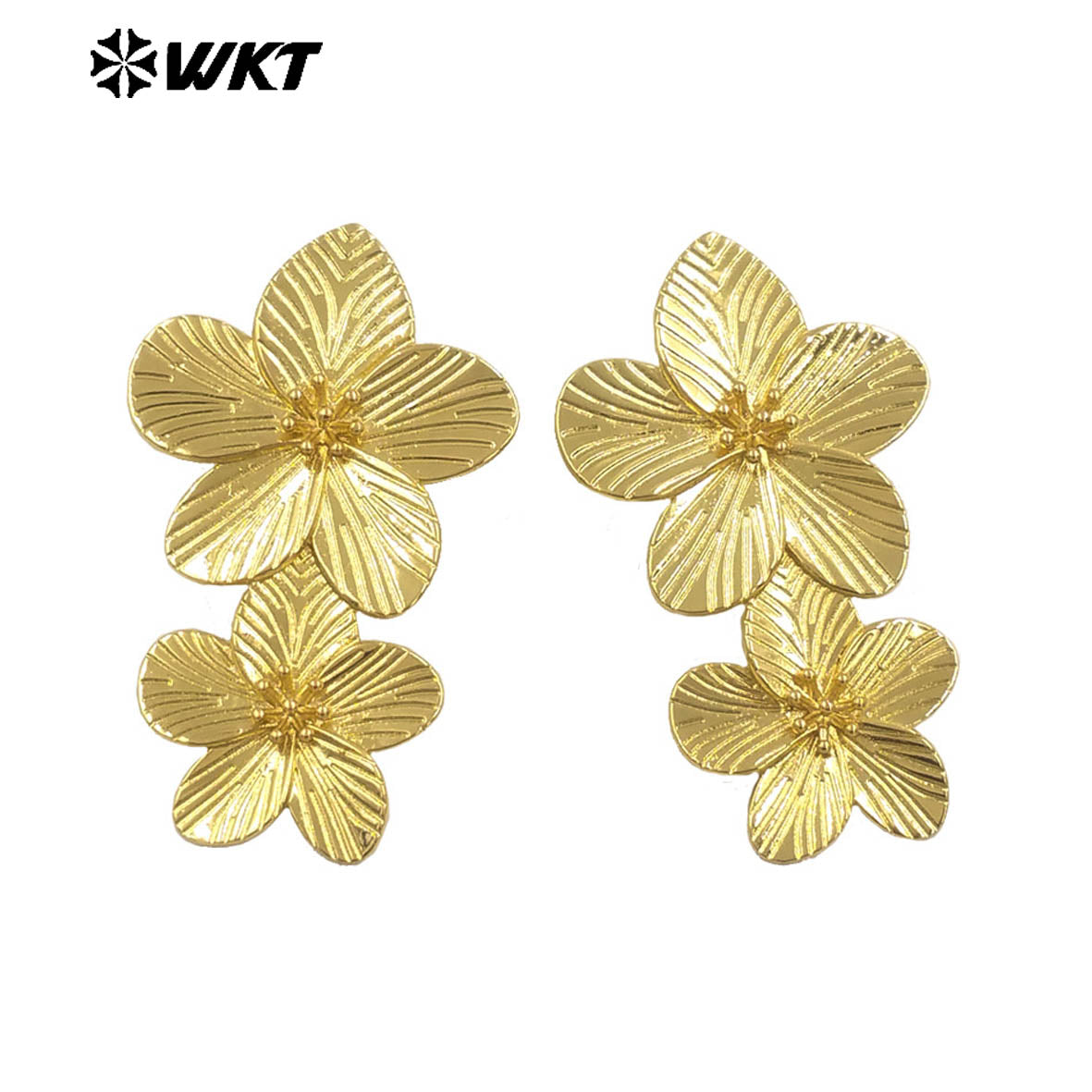 WT-E768 New Design Wholesale 18K Gold Plated and Silver Delicate Floral Connection Earrings for Women As Special Birthday Gifts