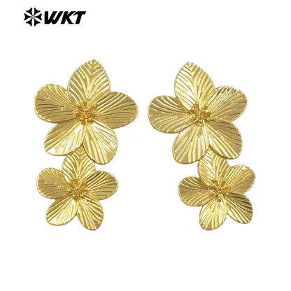 WT-E768 New Design Wholesale 18K Gold Plated and Silver Delicate Floral Connection Earrings for Women As Special Birthday Gifts