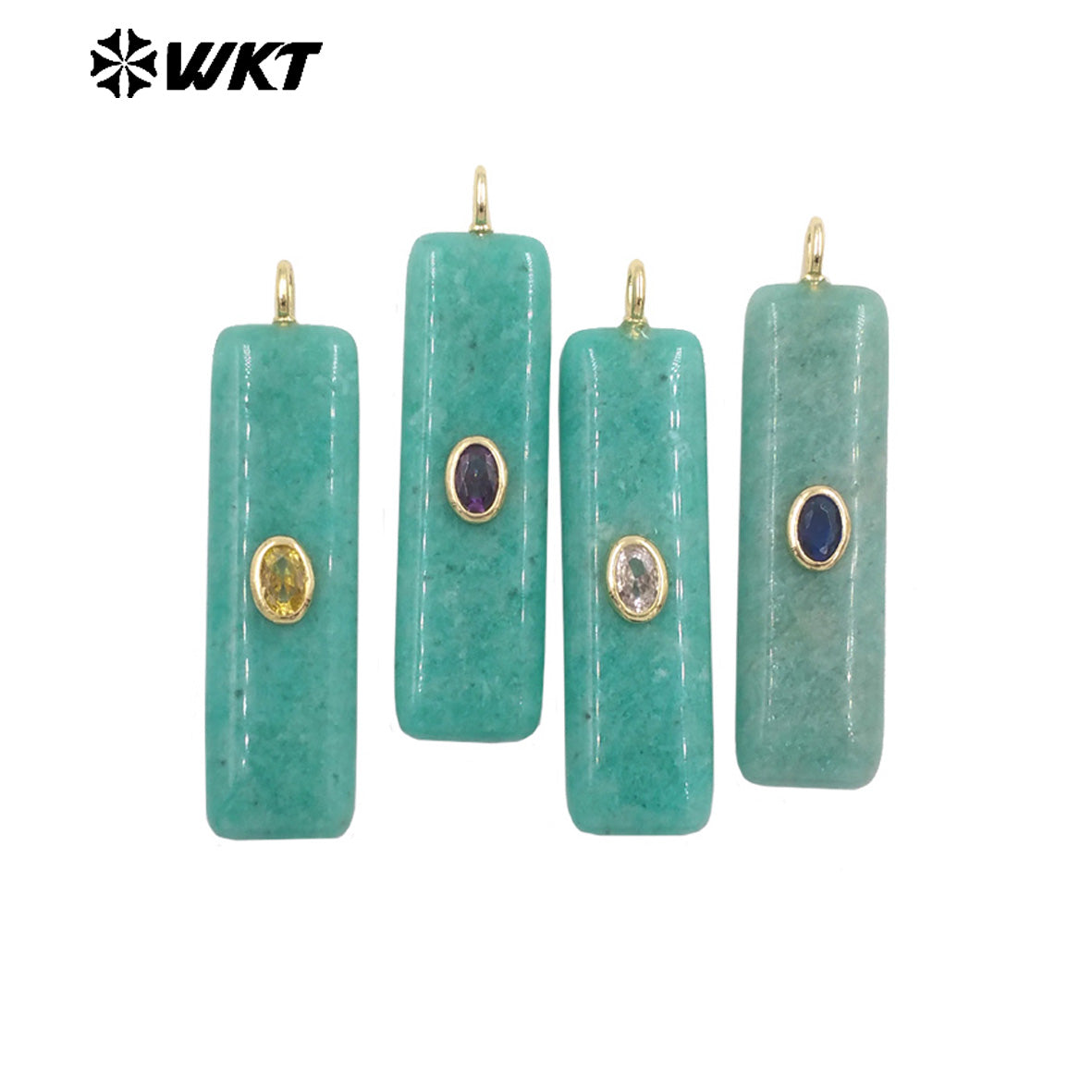WT-P2019 Popular Fashion Rectangle Multi Color Natural Gemstones With Zircon Smooth Pendants For Romantic Jewelry DIY