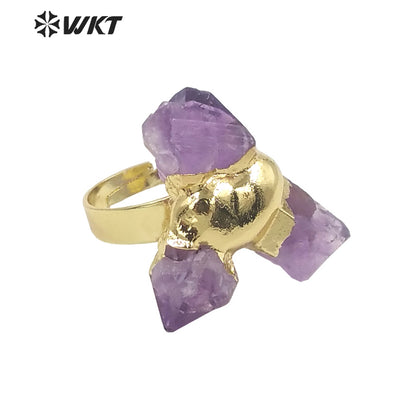 WT-R393 WKT 2022 Bohemian Women's Jewelry Cluster Amethyst Stone Ring for Lady Ring Natural Stone for Wedding Party Gold Ring