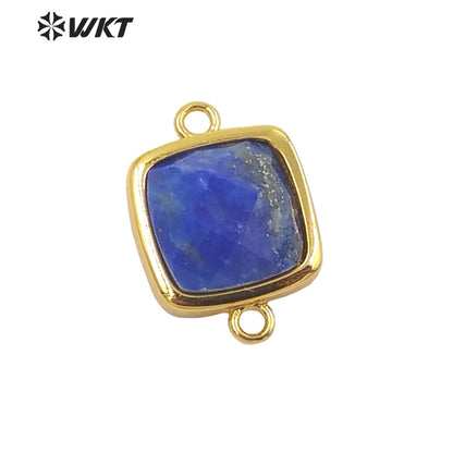 WT-C305 Wholesale Fashion Gold Bezel Double Loops Small square Stone Connectors for Jewelry DIY Design Findings