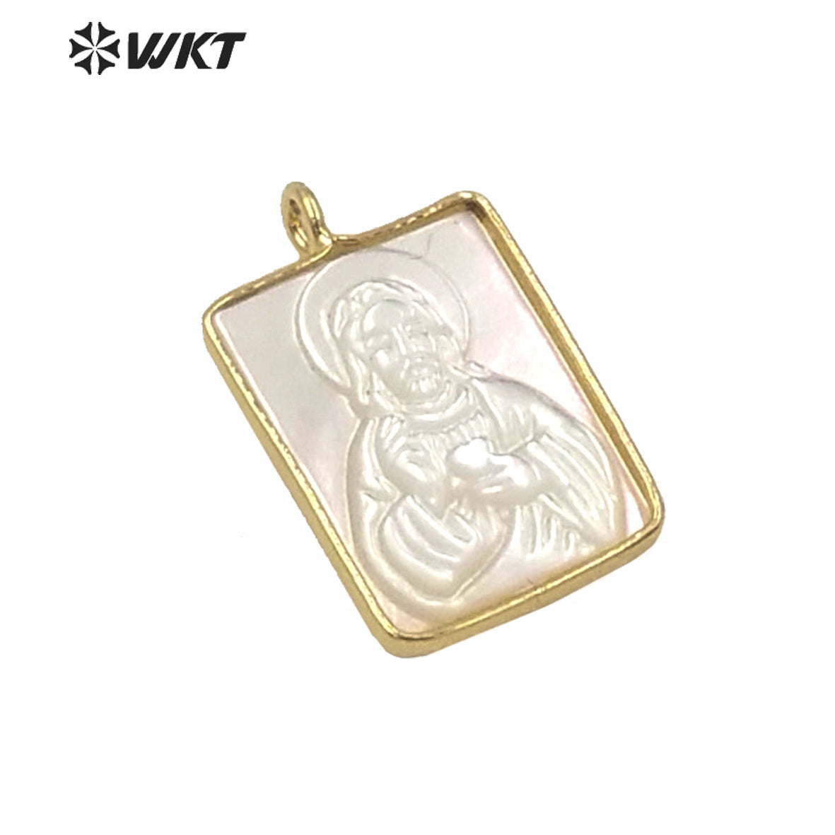 WT-JP234 Amazing Fashion Gold Bezel Single Loop Mother of God Pendant Hot Sales Shinning Mop Shell Virgin Mary Pendant