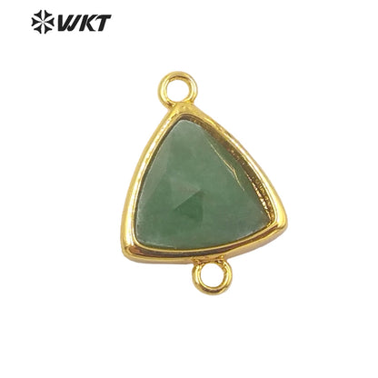 WT-C309 Wholesale Fashion Gold Bezel Stone Connectors Small Size Gemstone Triangle Jewelry Findings Connectors for Bracelets