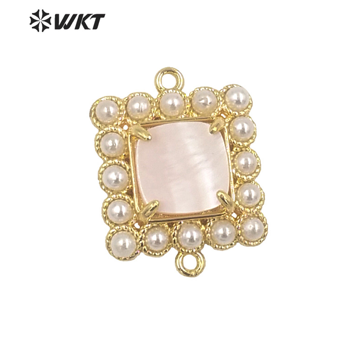 WT-PC003 New Design 18K Gold Plated Double Loops Metal Bezel With Claw Natural Shell Setting Pearl Charms
