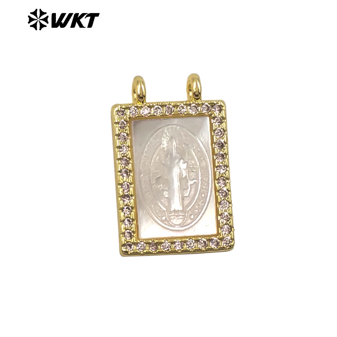 WT-JP484 Fashion Newest Religious Style Gold Plated White Shell Samll Pendant With Double Hoops For Women Necklace Making